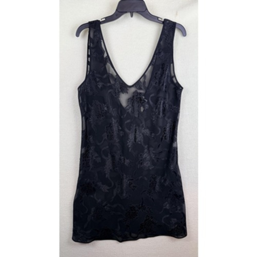 Victoria's Secret Slip Womens L Black Sheer Floral Mesh V Neck Lingerie 42051